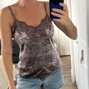 Josie Natori Velvet Lace Trim Cami size S
